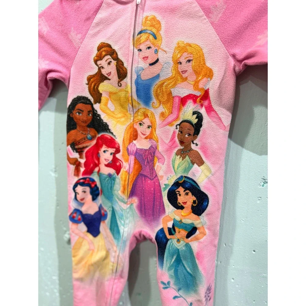 Disney Princess Girls Pink Fleece Footed Pajamas Sleeper 3T Belle Ariel Moana